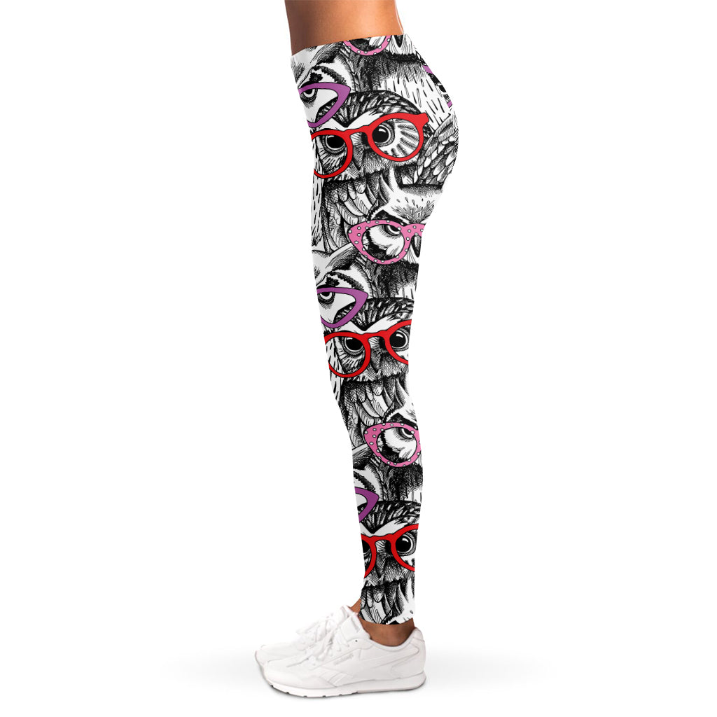 Owl With Glasses Pattern Print Women's Leggings