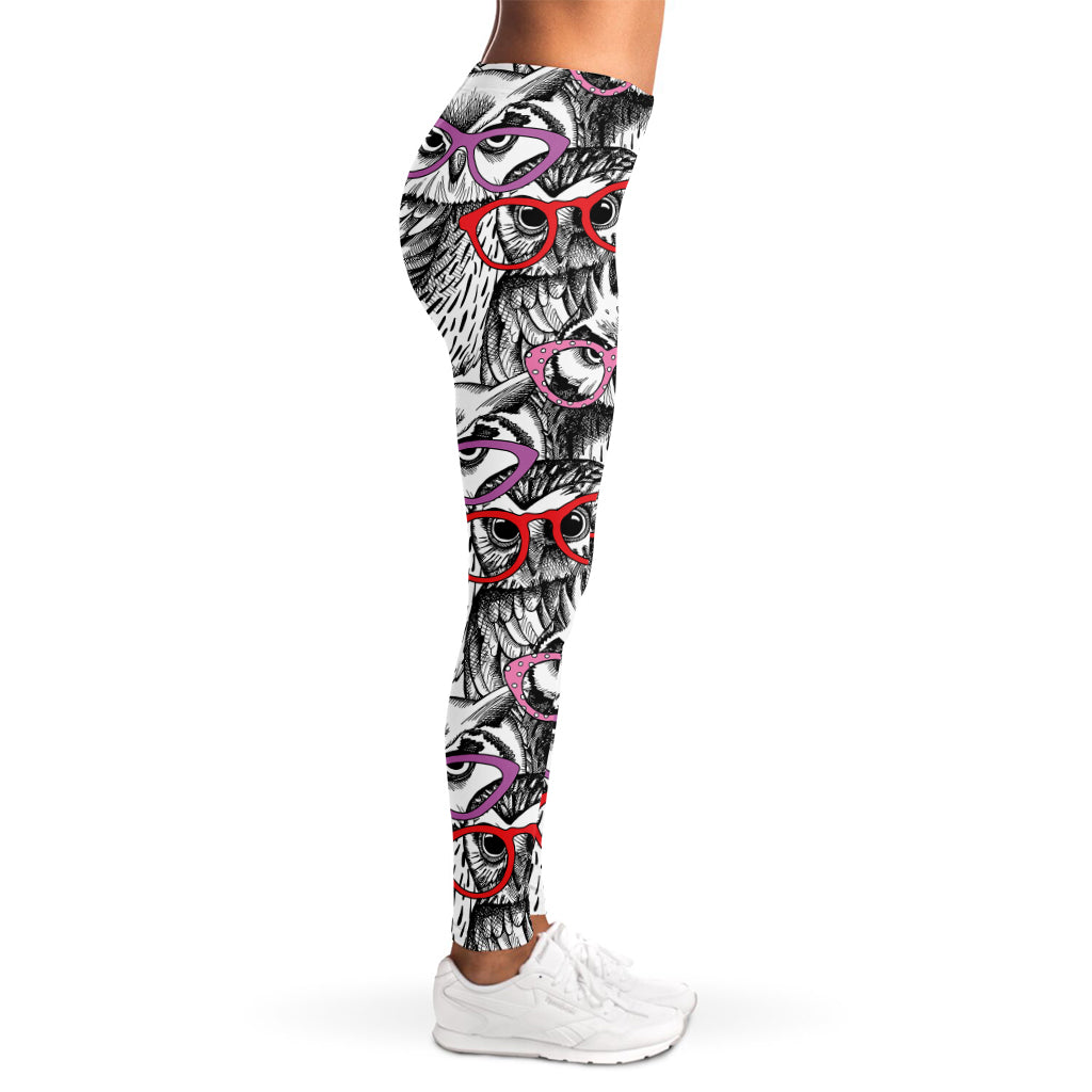 Owl With Glasses Pattern Print Women's Leggings