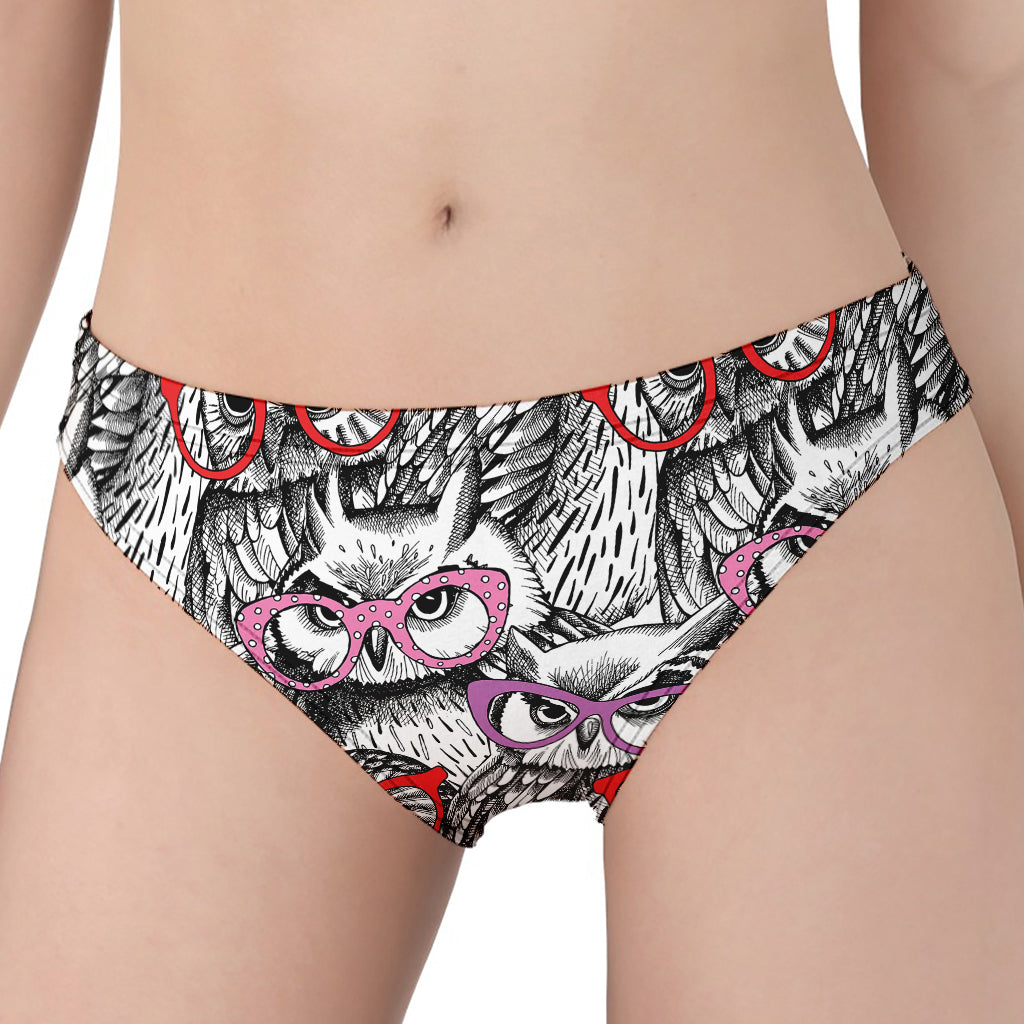 Owl With Glasses Pattern Print Women's Panties