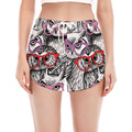 Owl With Glasses Pattern Print Women's Split Running Shorts
