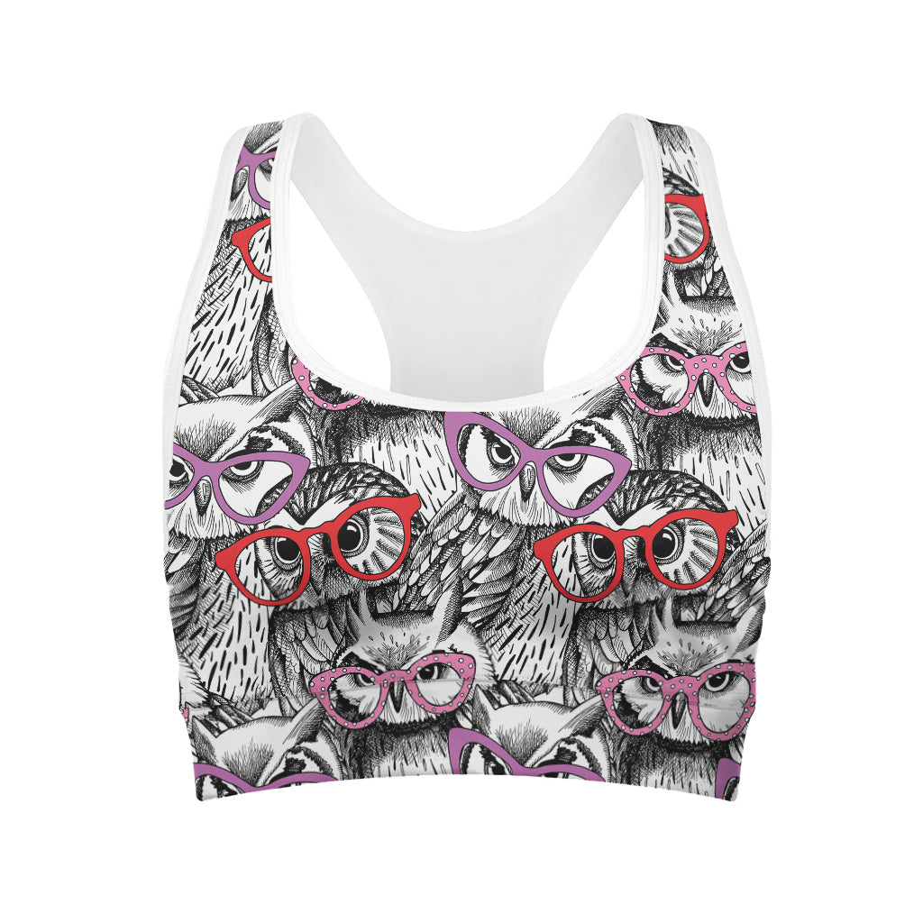 Owl With Glasses Pattern Print Women's Sports Bra