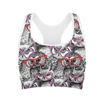 Owl With Glasses Pattern Print Women's Sports Bra