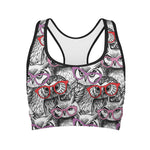 Owl With Glasses Pattern Print Women's Sports Bra