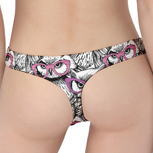 Owl With Glasses Pattern Print Women's Thong