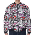 Owl With Glasses Pattern Print Zip Sleeve Bomber Jacket