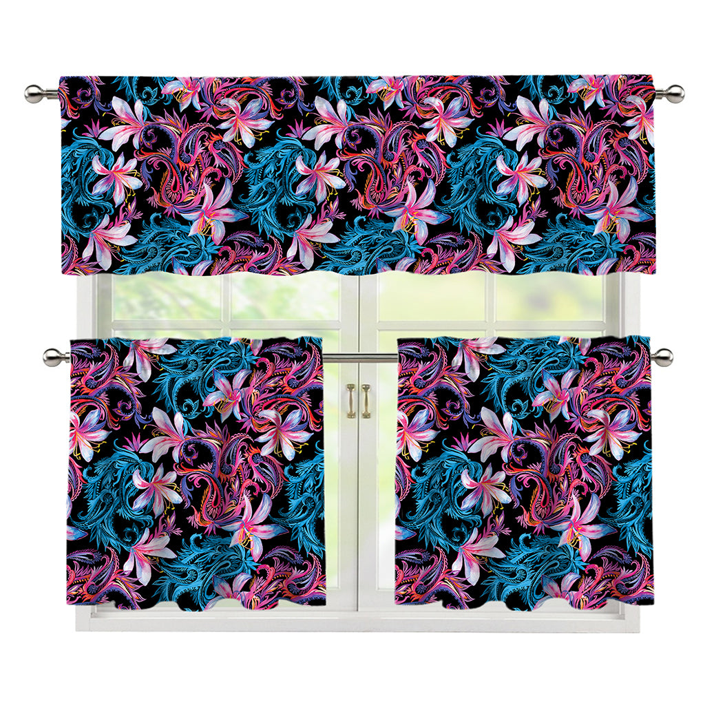 Paisley And Floral Pattern Print 3 Piece Kitchen Curtains
