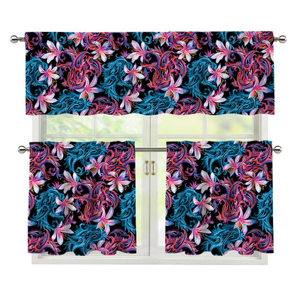 Paisley And Floral Pattern Print 3 Piece Kitchen Curtains