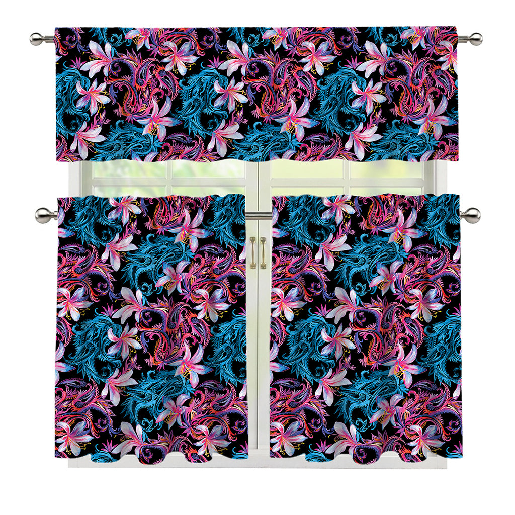 Paisley And Floral Pattern Print 3 Piece Kitchen Curtains