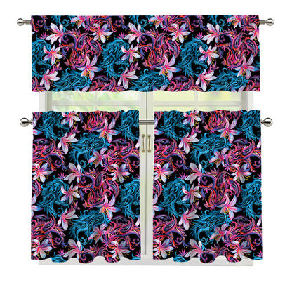 Paisley And Floral Pattern Print 3 Piece Kitchen Curtains