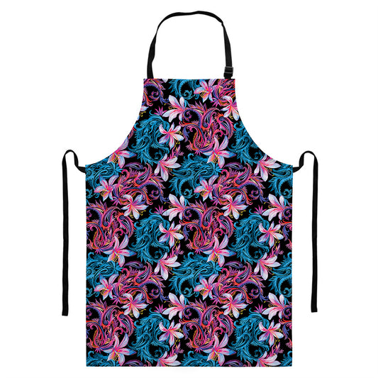 Paisley And Floral Pattern Print Bib Apron With Pocket