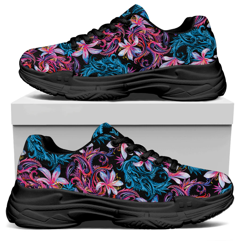 Paisley And Floral Pattern Print Black Chunky Shoes