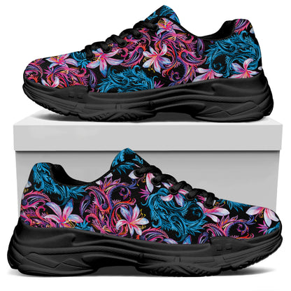 Paisley And Floral Pattern Print Black Chunky Shoes