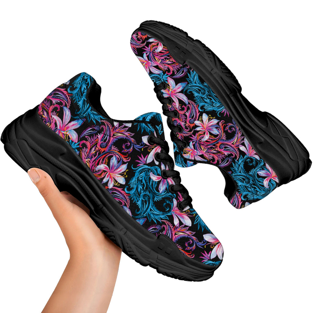 Paisley And Floral Pattern Print Black Chunky Shoes