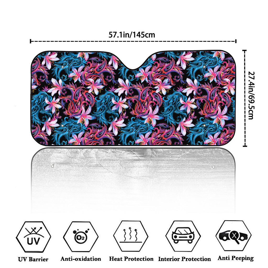 Paisley And Floral Pattern Print Car Windshield Sun Shade