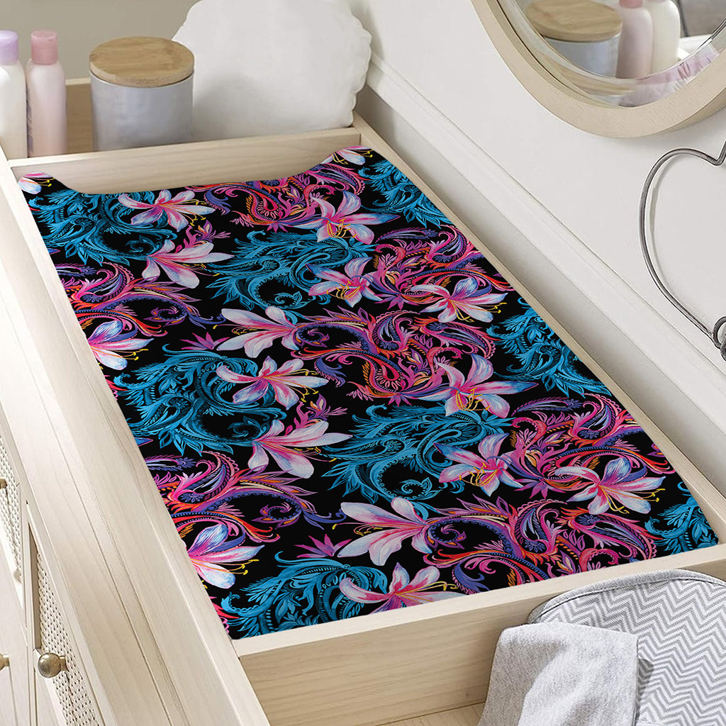Paisley And Floral Pattern Print Changing Pad Cover