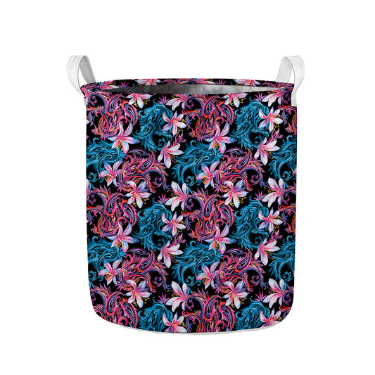 Paisley And Floral Pattern Print Collapsible Laundry Basket