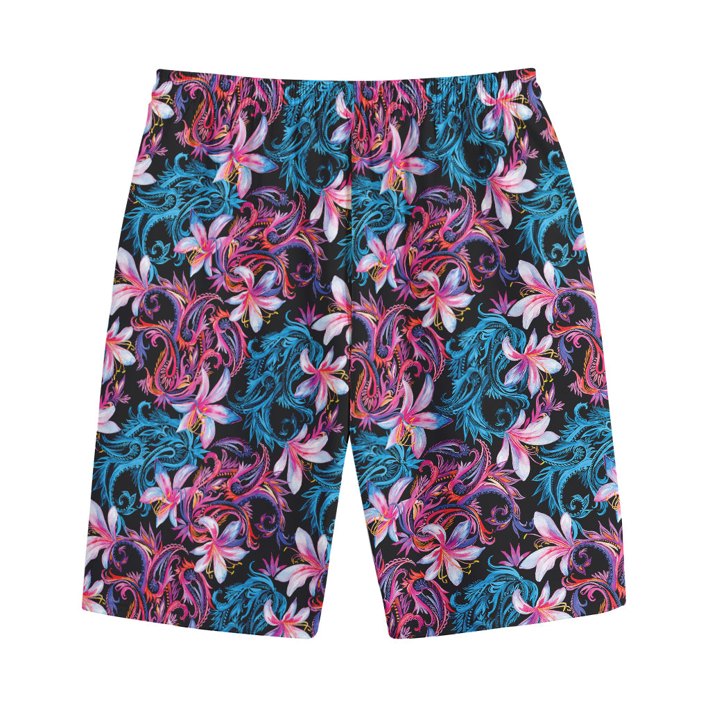 Paisley And Floral Pattern Print Cotton Shorts