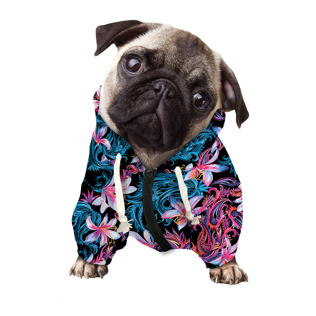 Paisley And Floral Pattern Print Dog Zip Up Hoodie