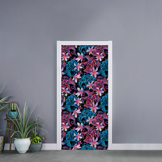 Paisley And Floral Pattern Print Door Sticker