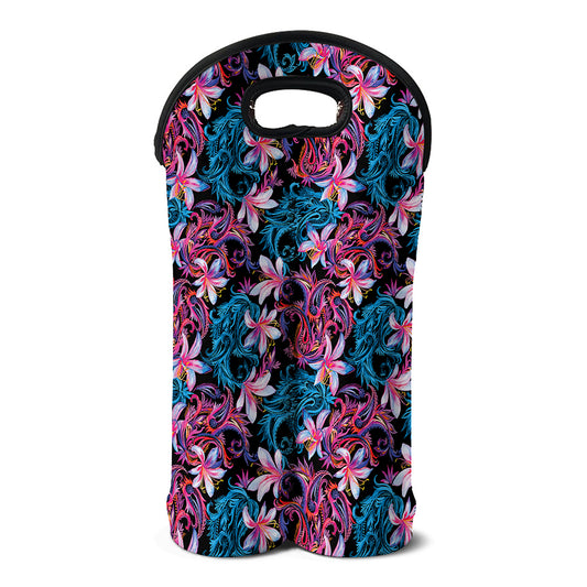 Paisley And Floral Pattern Print Double Neoprene Wine Tote