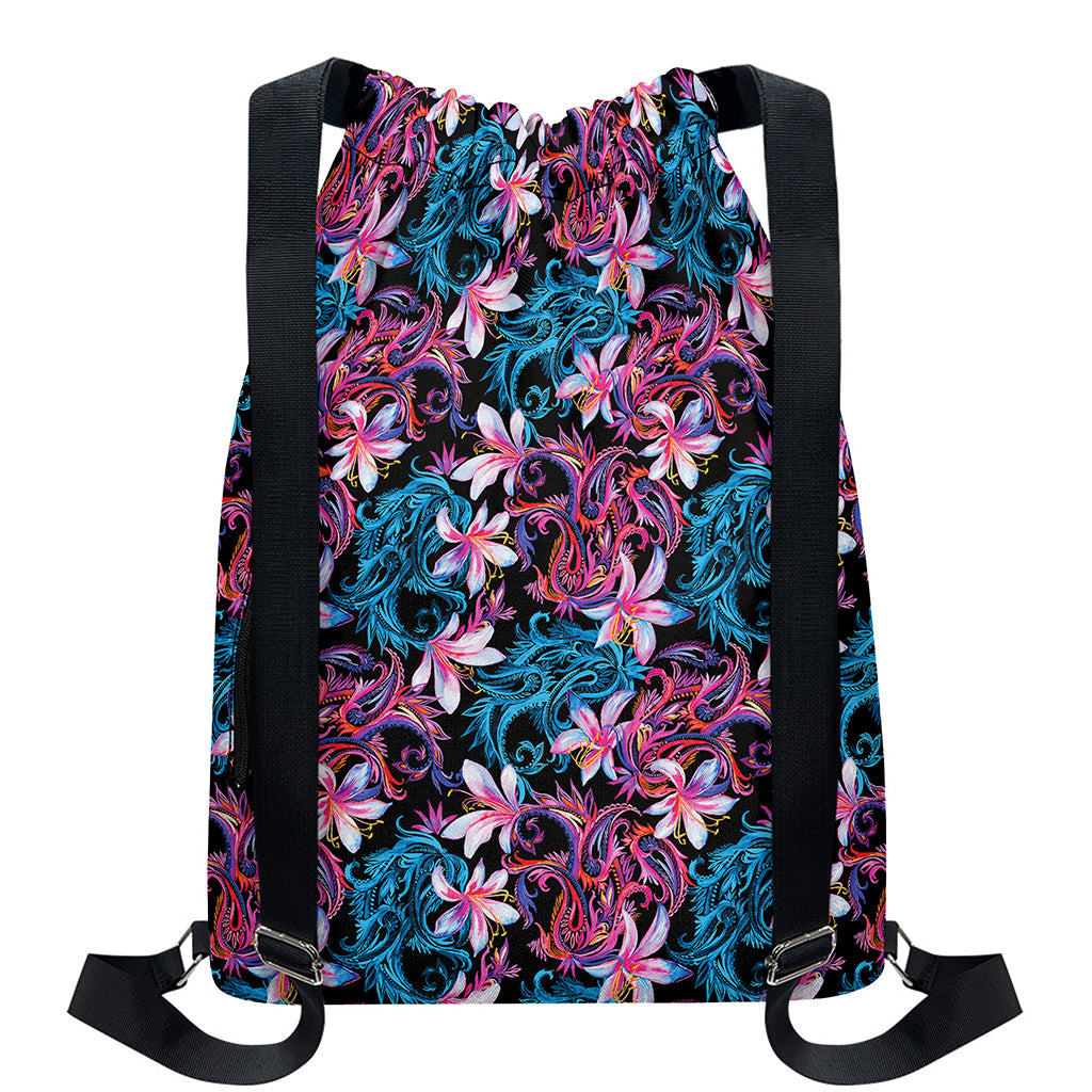 Paisley And Floral Pattern Print Drawstring Backpack