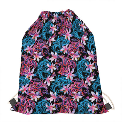 Paisley And Floral Pattern Print Drawstring Bag