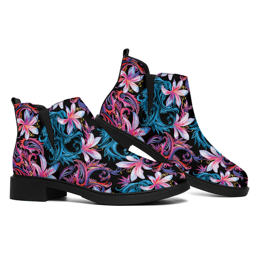 Paisley And Floral Pattern Print Flat Ankle Boots