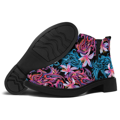 Paisley And Floral Pattern Print Flat Ankle Boots