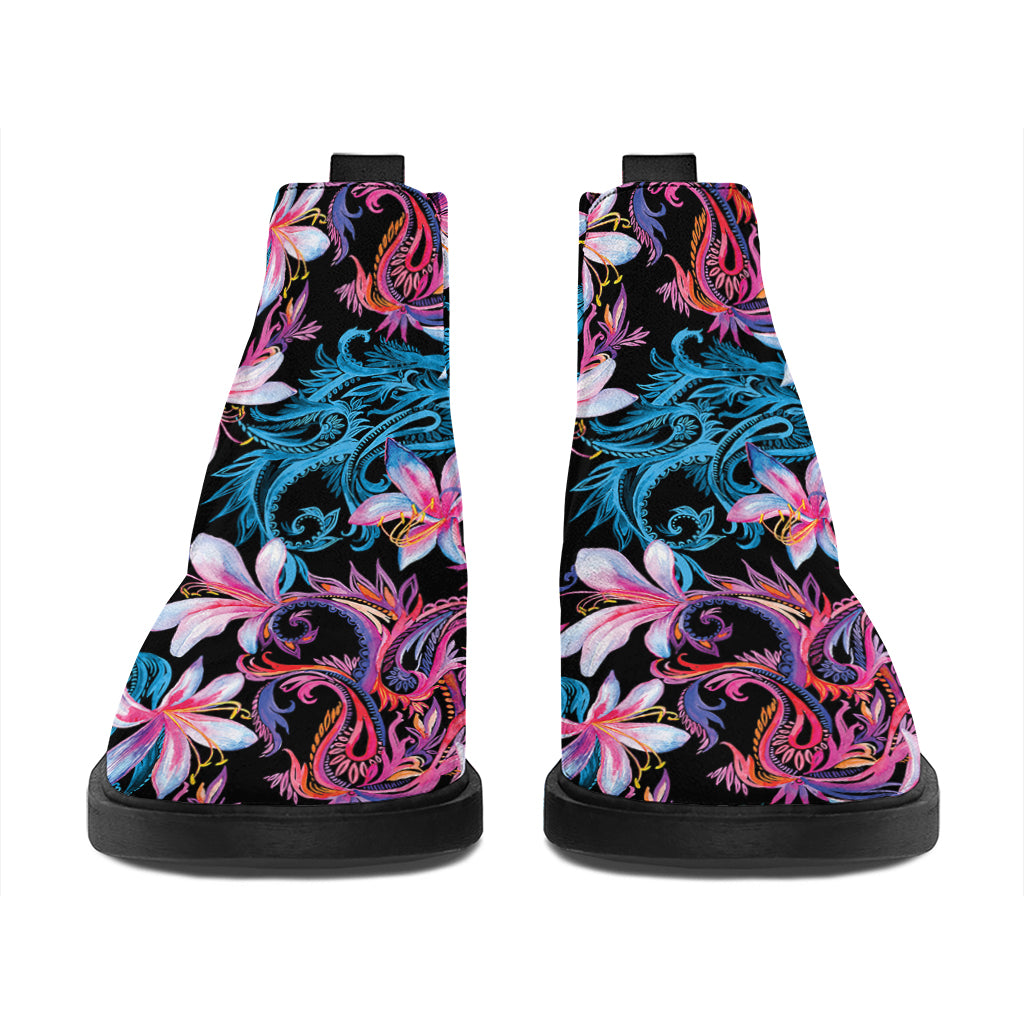 Paisley And Floral Pattern Print Flat Ankle Boots