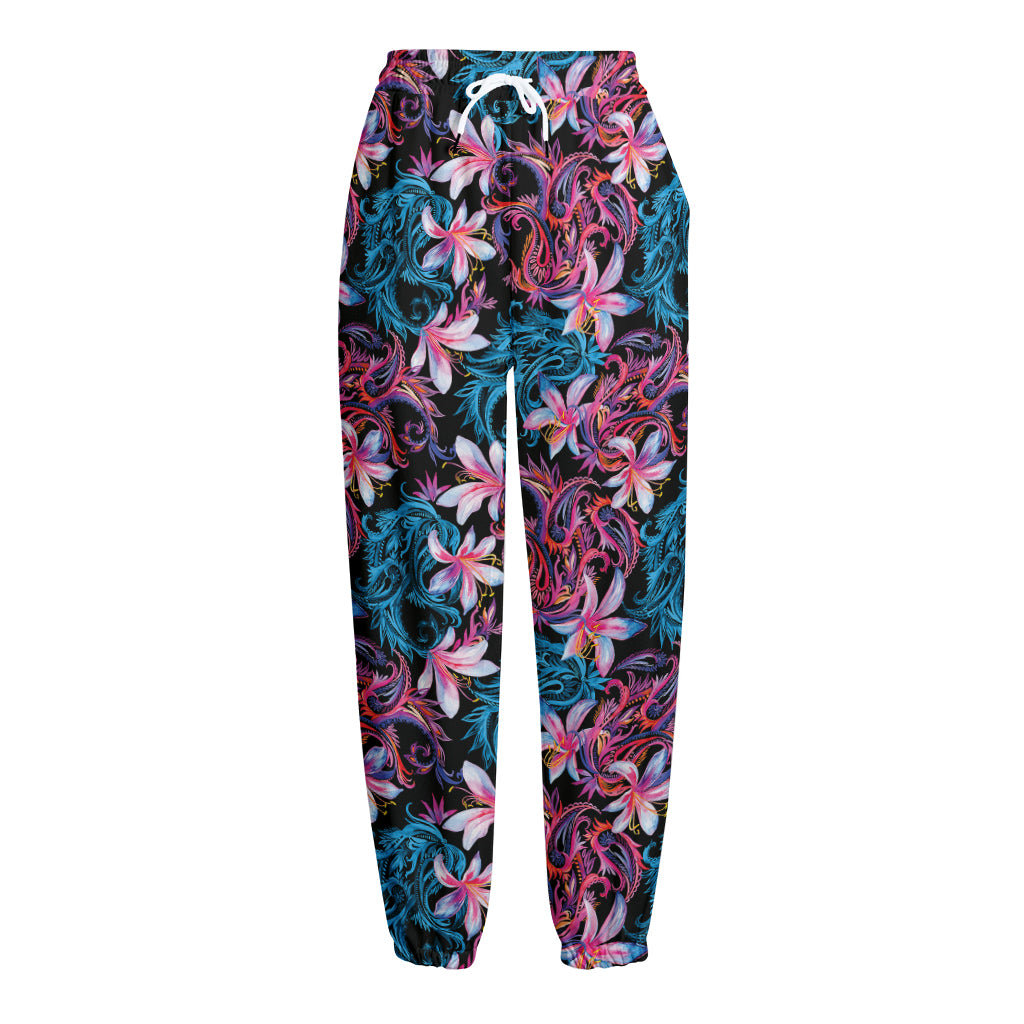 Paisley And Floral Pattern Print Fleece Lined Knit Pants