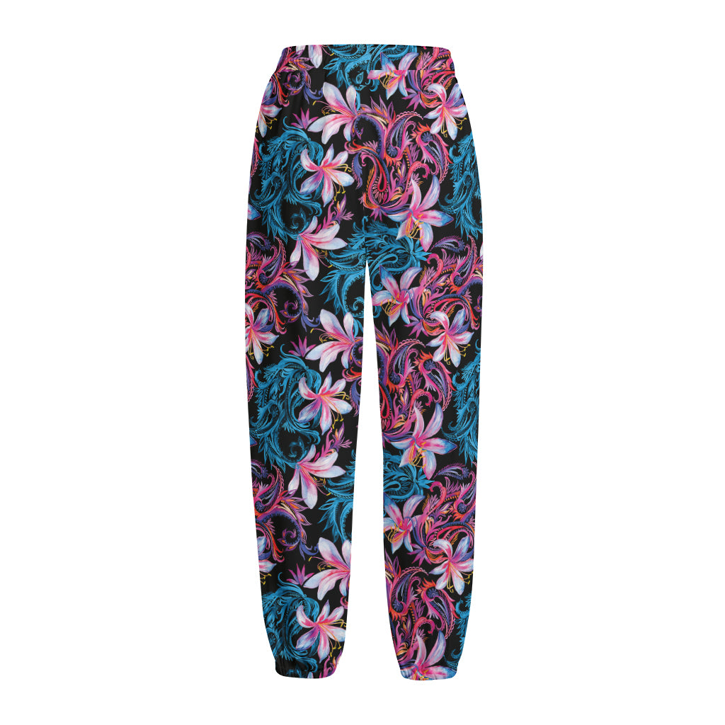 Paisley And Floral Pattern Print Fleece Lined Knit Pants