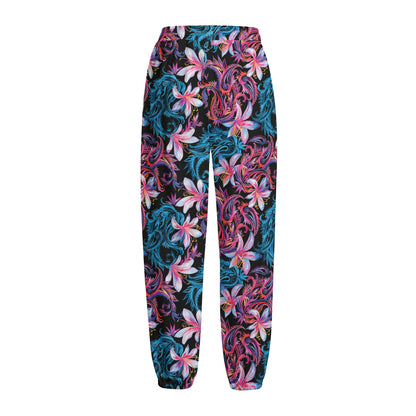 Paisley And Floral Pattern Print Fleece Lined Knit Pants
