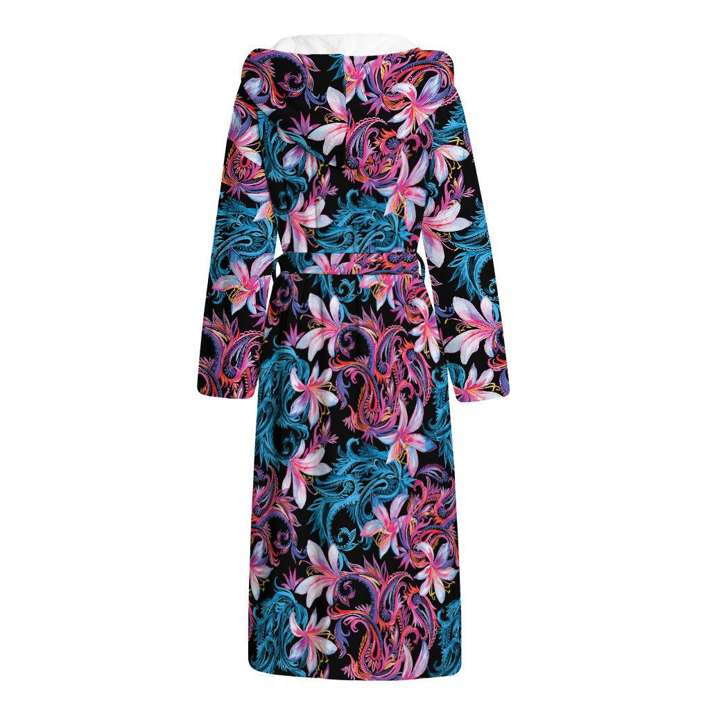 Paisley And Floral Pattern Print Hooded Bathrobe