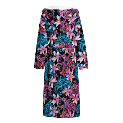Paisley And Floral Pattern Print Hooded Bathrobe