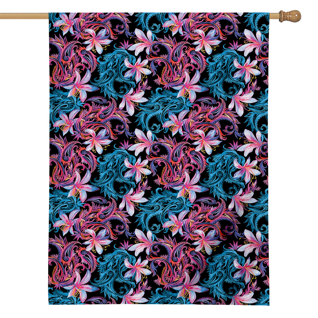 Paisley And Floral Pattern Print House Flag