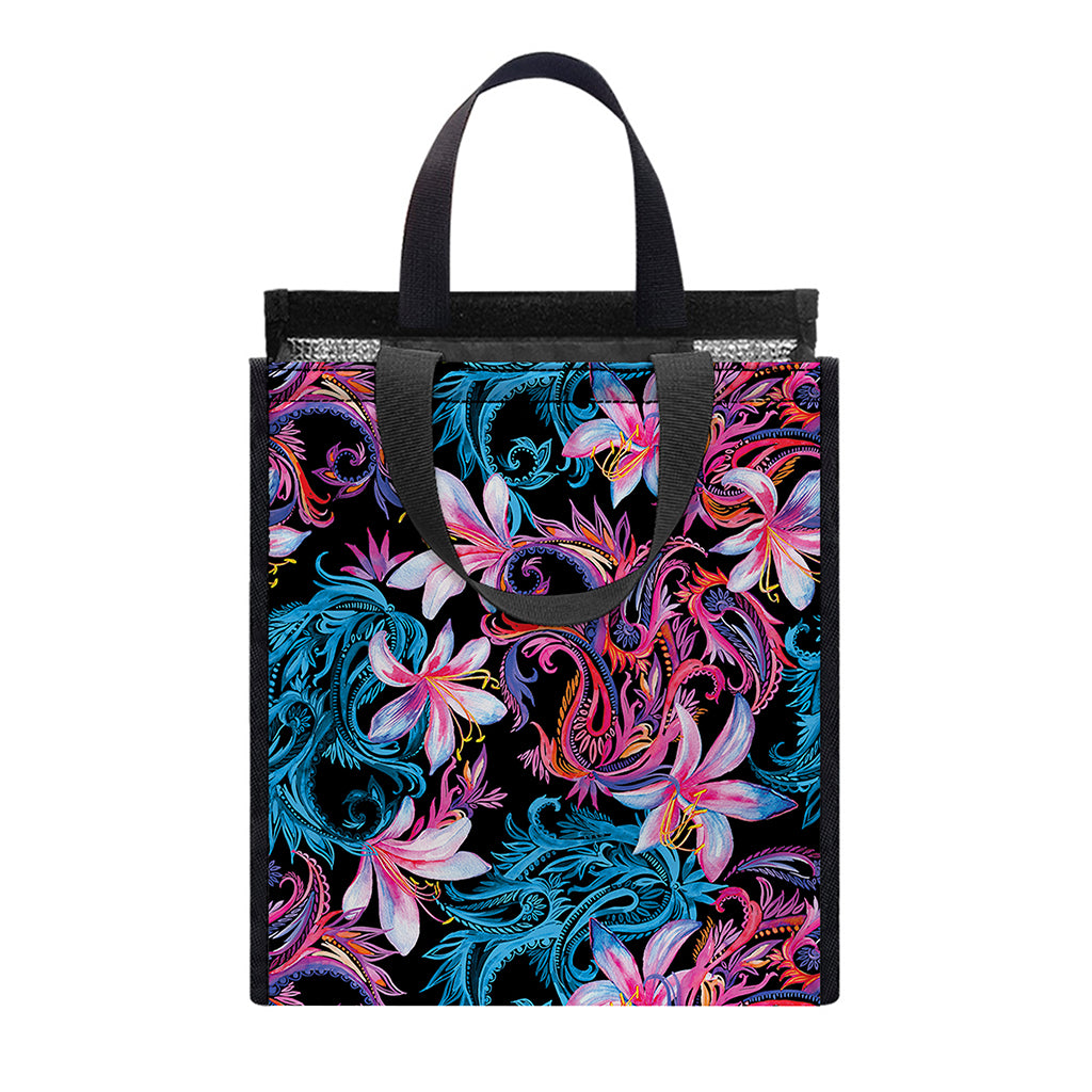 Paisley And Floral Pattern Print Insulated Lunch Tote