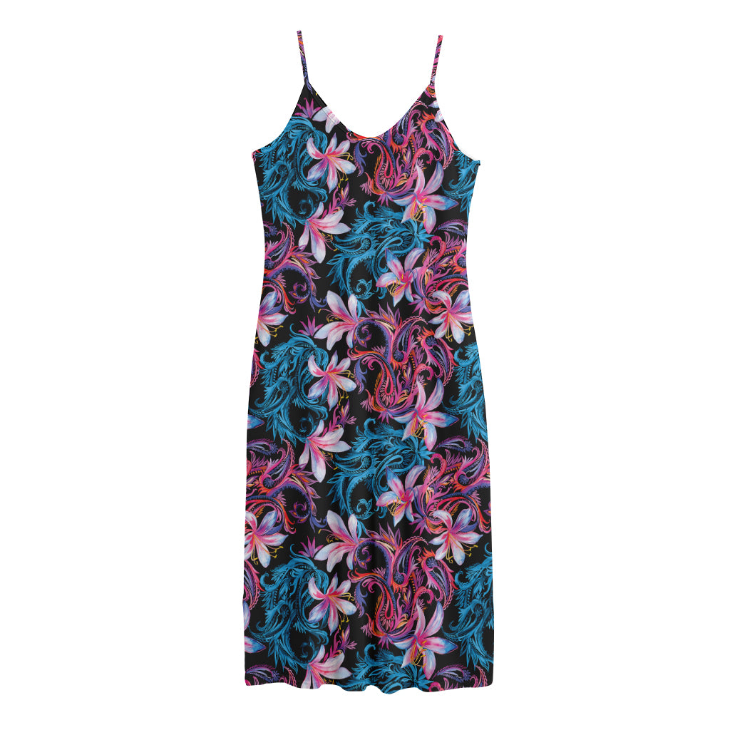 Paisley And Floral Pattern Print Jersey Midi Cami Dress