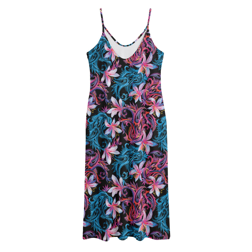 Paisley And Floral Pattern Print Jersey Midi Cami Dress