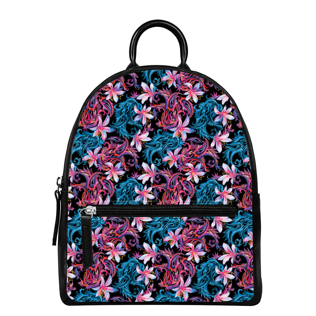 Paisley And Floral Pattern Print Leather Backpack