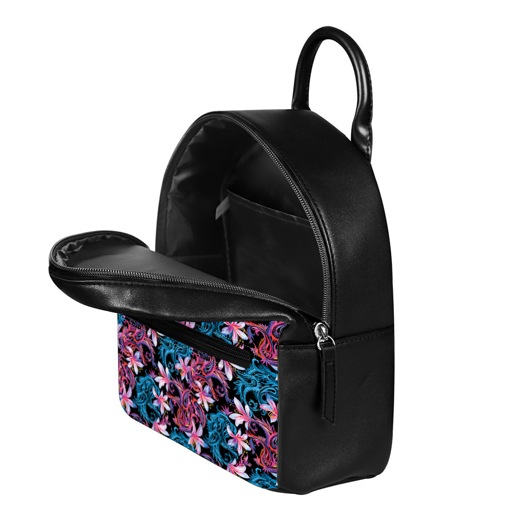 Paisley And Floral Pattern Print Leather Backpack