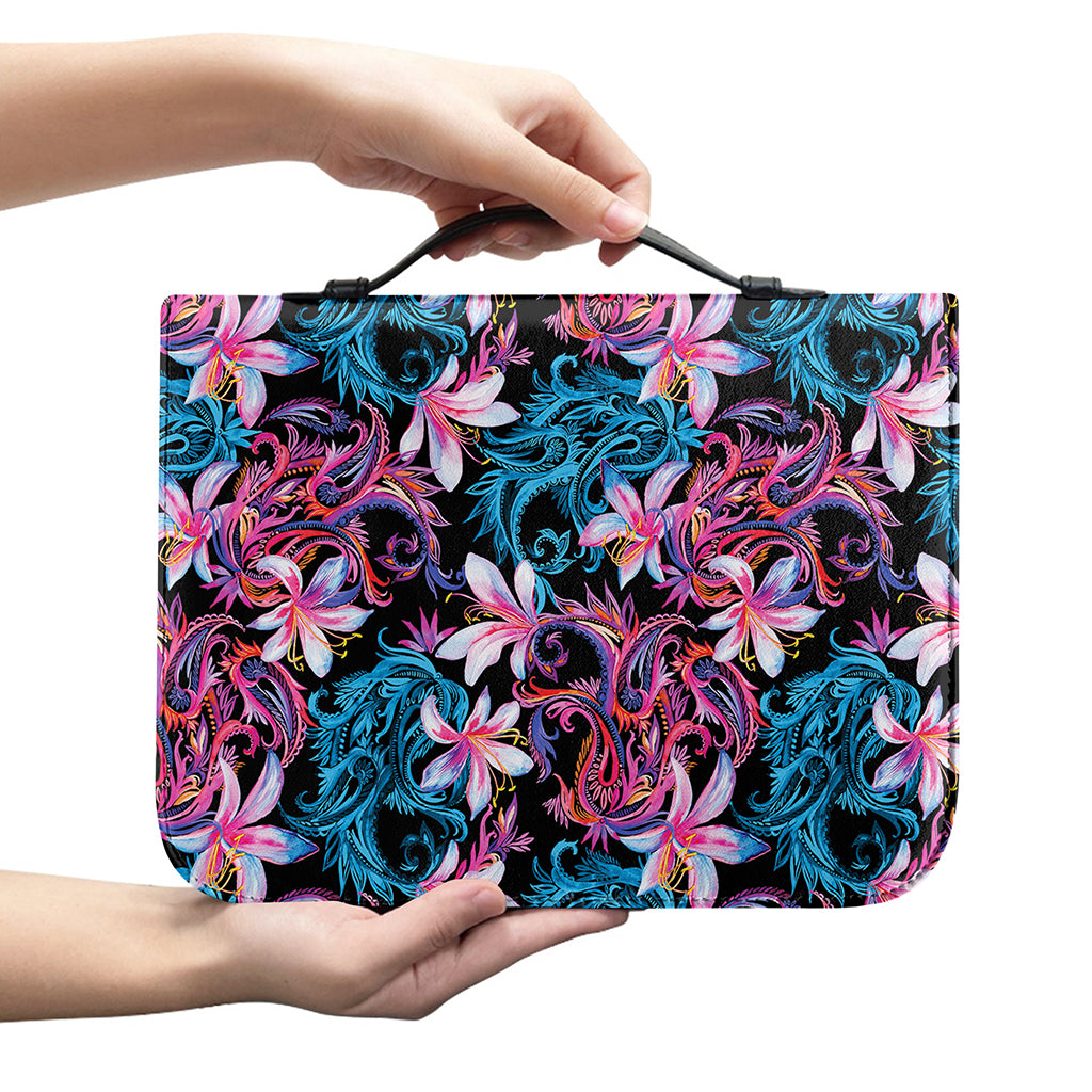 Paisley And Floral Pattern Print Leather Bible Cover