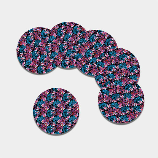 Paisley And Floral Pattern Print Leather Coaster Set