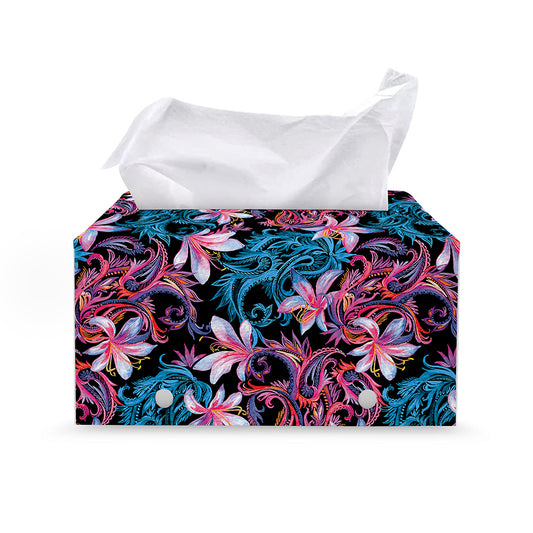 Paisley And Floral Pattern Print Leather Tissue Box Cover