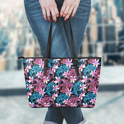 Paisley And Floral Pattern Print Leather Tote Bag