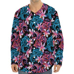 Paisley And Floral Pattern Print Long Sleeve Baseball Jersey