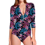 Paisley And Floral Pattern Print Long Sleeve Swimsuit