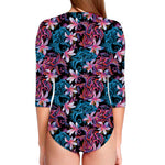 Paisley And Floral Pattern Print Long Sleeve Swimsuit