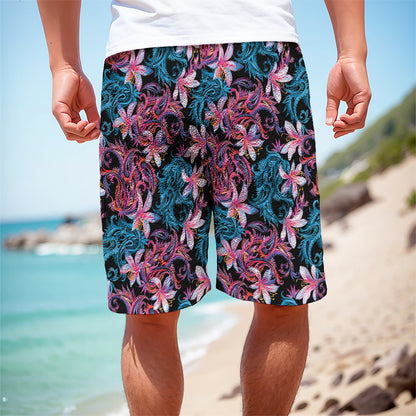Paisley And Floral Pattern Print Men's Cargo Shorts