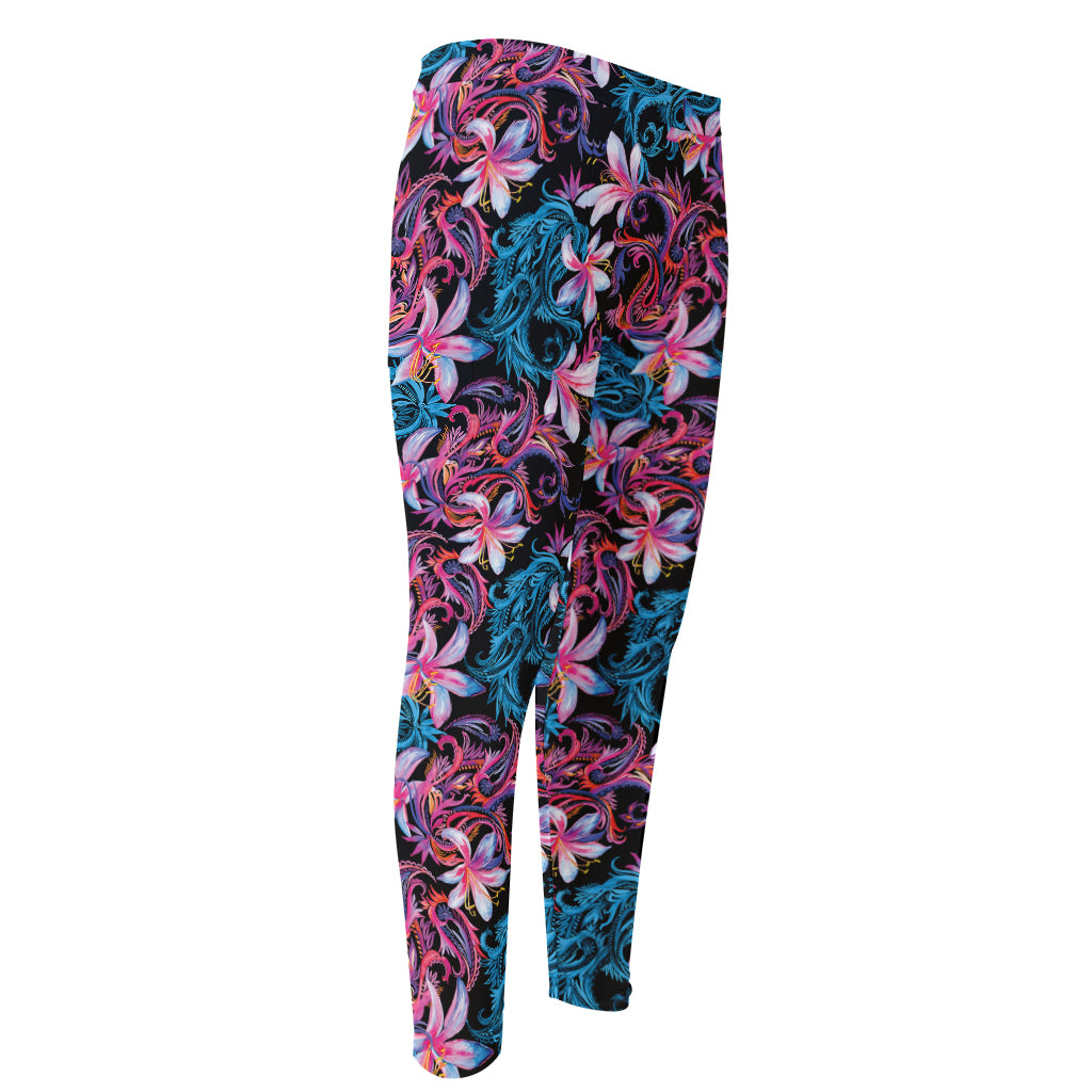 Paisley And Floral Pattern Print Men's Compression Pants