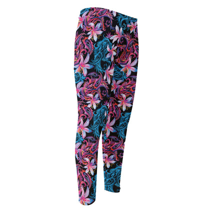 Paisley And Floral Pattern Print Men's Compression Pants